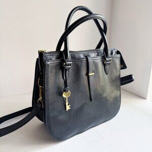Fossil Ryder Black Leather Tore Bag w Charm